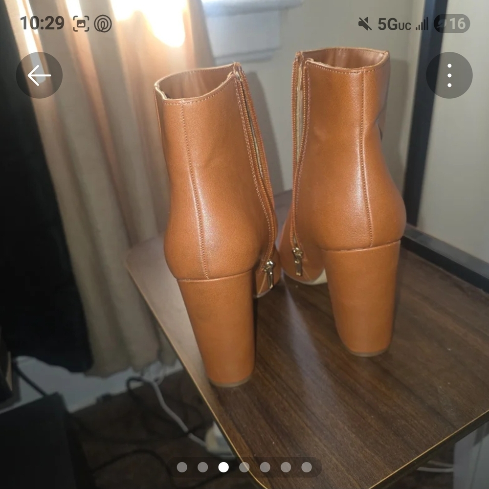 JustFab Cognac Pointed-Toe Ankle Booties - Picture 3 of 7